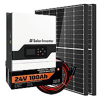 3кВт солнечная станция Дом-3/820 с инвертором 3000Вт 24В (МРРТ), фотомодулями 820Вт и LiFePO4 АКБ