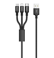 Кабель HOCO 3 в 1 USB Lightning + MicroUSB + Type-C 1m Black (X14)