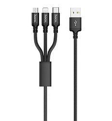 Кабель HOCO 3 в 1 USB Lightning + MicroUSB + Type-C 1m Black (X14)