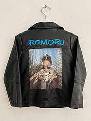 Шкіряна куртка для дівчинки з еко шкіри з принтом на спині Чорна 807 100, Чёрный, Девочка, Весна Лето, 11 , 5 лет