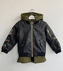 Шкіряна куртка для хлопчика з трикотажним капюшоном та низом Чорна 92560 84, Черный, Для мальчиков, Весна Осень, 110 , 5 лет