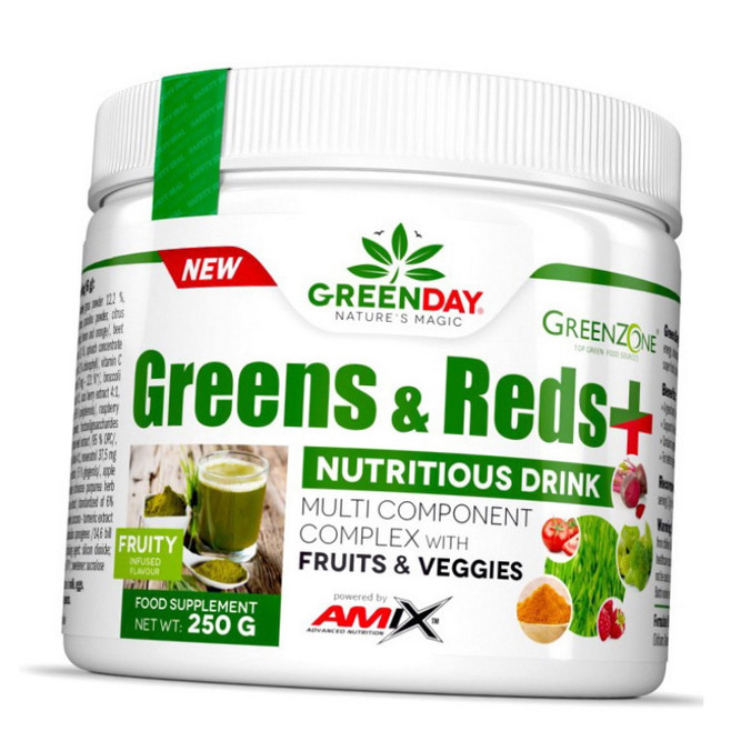Комплекс вітамінів та мінералів з екстрактів овочів та фруктів AMIX Green & Reds+ 250г, фото 1