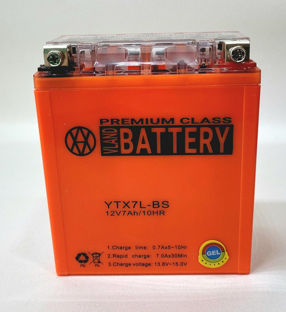 Акумулятор YTX7L-BS, 12 вольт 7 ампер, 113-70-132мм Vland Тайвань гелевий