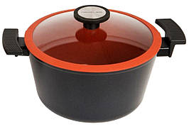 Каструля зі скляною кришкою Neoflam EC-DC-C24I з мармуровим покриттям 24 см 4.8 л Чорно-червоний