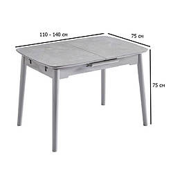 Сірий керамічний розсувний стіл на кухню TM-84 110-140х75 см мармур калакатта на дерев'яних ніжках