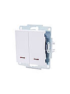 Вимикач подвійний з підсвіткою LEZARD VESNA білий (10 шт./120 шт.), фото 5