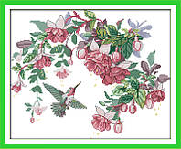 Набір для вишивання хрестиком з печаттю на тканині NKF Колібрі і квіти D634 14ст