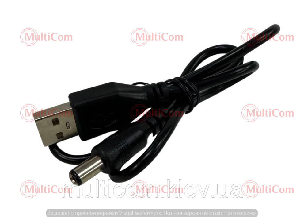 01-14-037. Шнур живлення USB штекер А — шт. 5,5*2,5 мм, чорний, 0,5 м