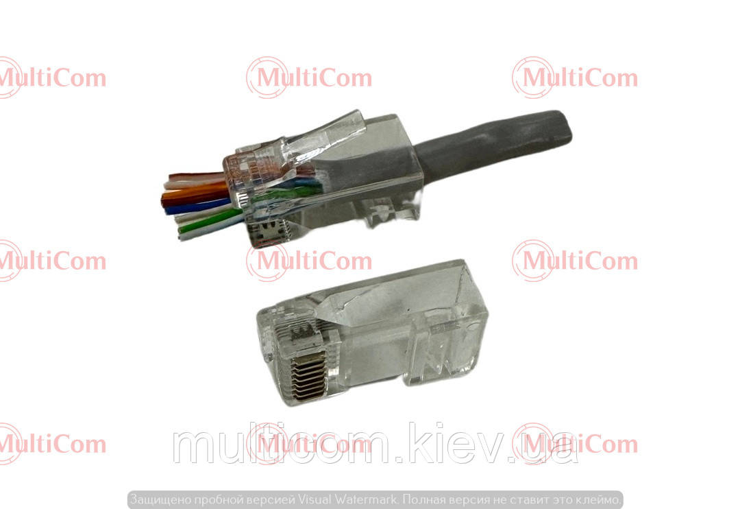 01-12-015. Штекер мережевий 88р8с (RJ-45), прохідний, пачка 100 шт.