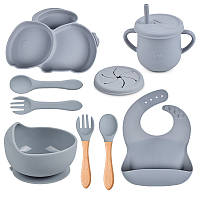 Набір дитячого посуду Зайчик силіконовий посуд для дітей посуд для першого прикорму на присосках