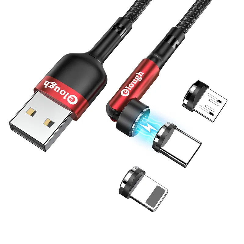 Кабель магнітний із швидкою зарядкою Elough 7 Contact 3 A, 3 в 1 Micro USB/Lightining/Type C, обертання на 540°, 1 м, Red -