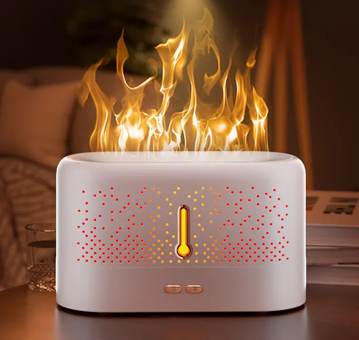Зволожувач повітря портативний Kinscoter FLAME J5-7 colors аромадифузор електричний, ефект полум'я, White EXP