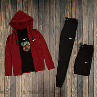 Спортивный костюм мужской Nike Money Кофта + Штаны + Шорты + Футболка осенний весенний Найк бордовый-черный