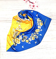 Шовкова хустка з патріотичним принтом Діагональ троянди 70*70 см синій/жовтий