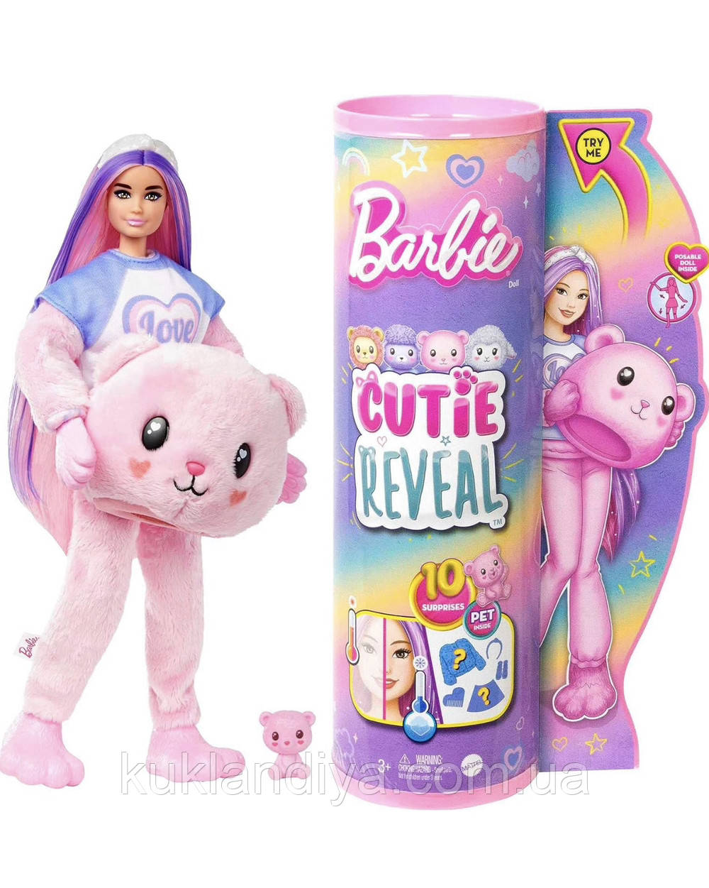 Лялька-сюрприз Barbie Cutie Reveal Ведмедик Тедді Змінює колір Шарнірна з 10 сюрпризами (HHG18/HHG20), фото 1