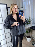 Куртка жіноча демісезонна укорочена на ґудзиках Букле норма розмір 42-48, колір сірий