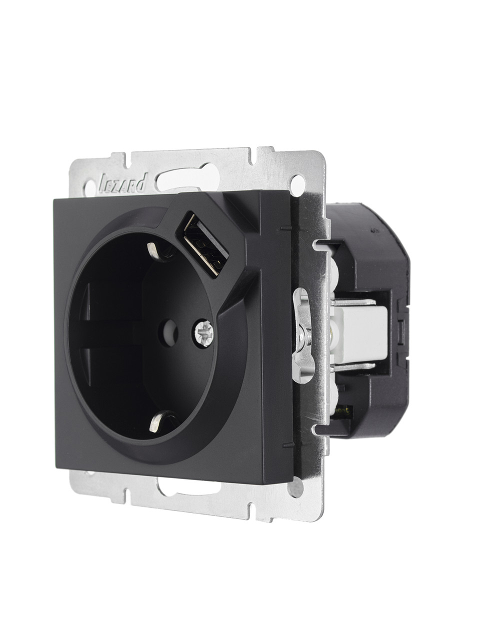 Розетка с/з + USB LEZARD VESNA чорна (10 шт./120 шт.) (без рамки), фото 1