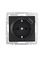 Розетка с/з + USB LEZARD VESNA чорна (10 шт./120 шт.) (без рамки), фото 2