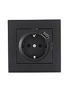 Розетка с/з + USB LEZARD VESNA чорна (10 шт./120 шт.) (без рамки), фото 4