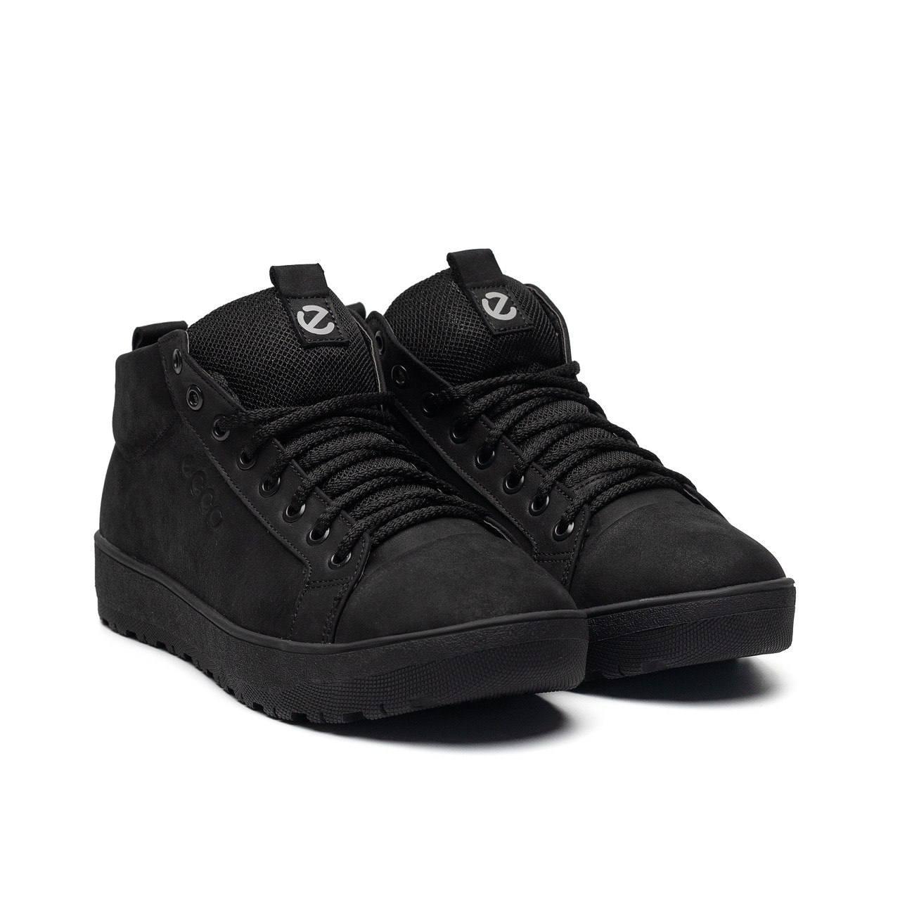 Чоловічі зимові шкіряні черевики чорні з хутром, фото 1