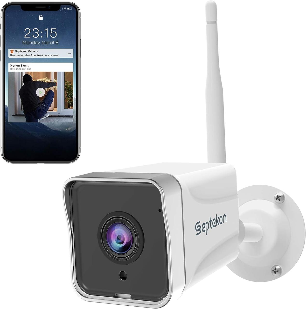 Камера безпеки Septekon на відкритому повітрі, 1080P WiFi домашня камера спостереження, IP66 водонепроникні камери нічного бачення