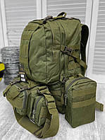 Штурмовой Рюкзак хаки для ЗСУ, Рюкзак 55 литров олива с подсумками 4 в 1, модульный тактический рюкзак