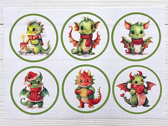 Фетр з принтом "Дракони в кружечках №3" (Корейський жорсткий 2 мм)