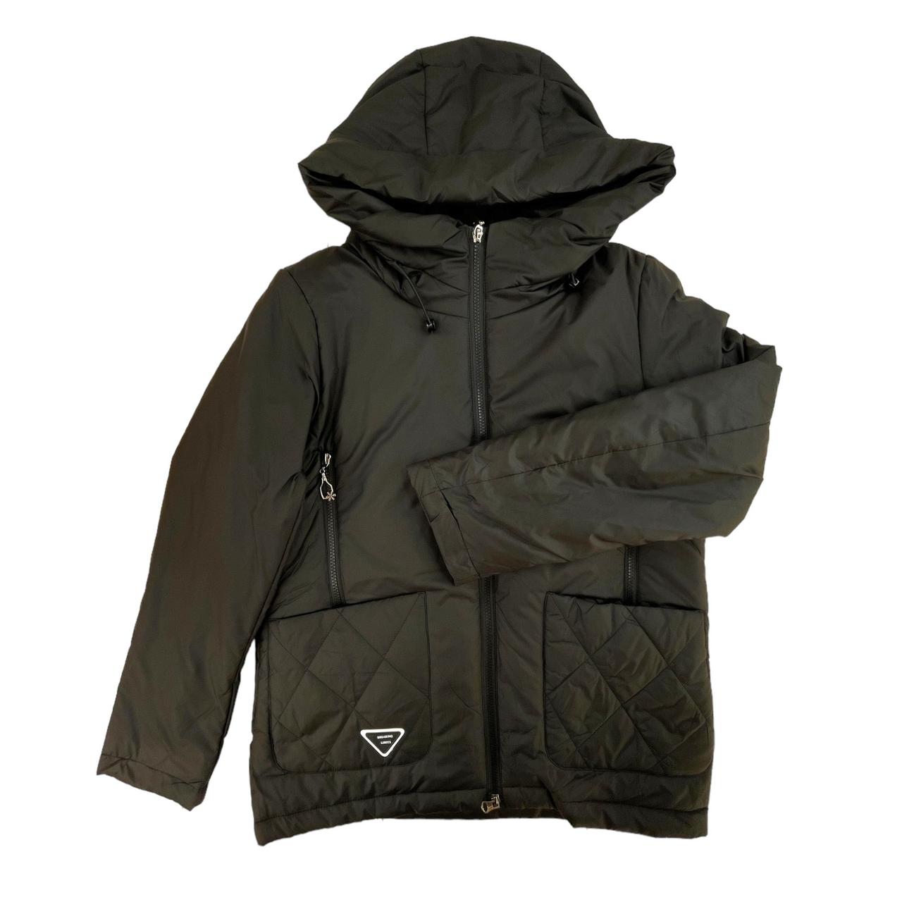 Жіноча осінка куртка чорна, тепла з капюшоном, No 8042, ( р. S-2XL)