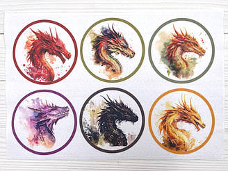 Фетр з принтом "Дракони в кружечках №5" (Корейський жорсткий 1,2 мм)