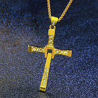 Крест Доминика Торетто с цепочкой, Крестик нагрудный Форсаж золотого цвета, Крестик из фильма Форсаж