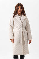 Пальто женское миди средней длины стеганое деми, демисезонное, осеннее, весеннее, Молочное, 42