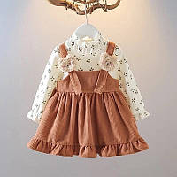 Детское вельветовое платье для девочки, цвет коричневый. Платьице с рукавом для детей