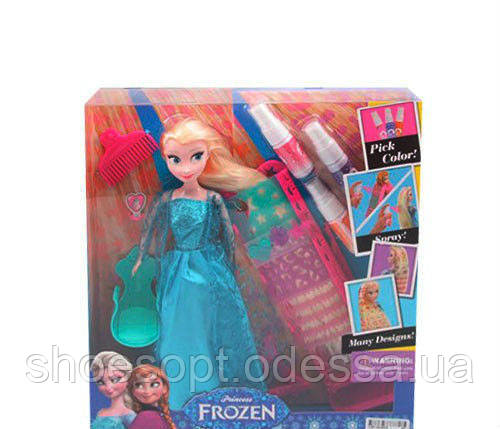 Лялька принцеса Ельза, Анна Frozen Холодне серце 2 різновиди + фарба для волосся, трафарет, гребінець