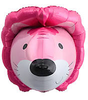 Фольгированный шарик КНР (72 см х 58 см) Голова льва 3D розовая