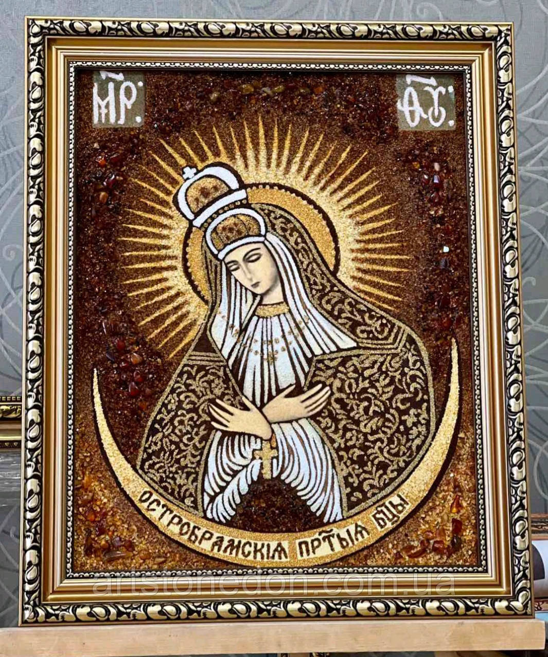 Ікона з бурштину Божа Матір Остромбрамська, фото 1