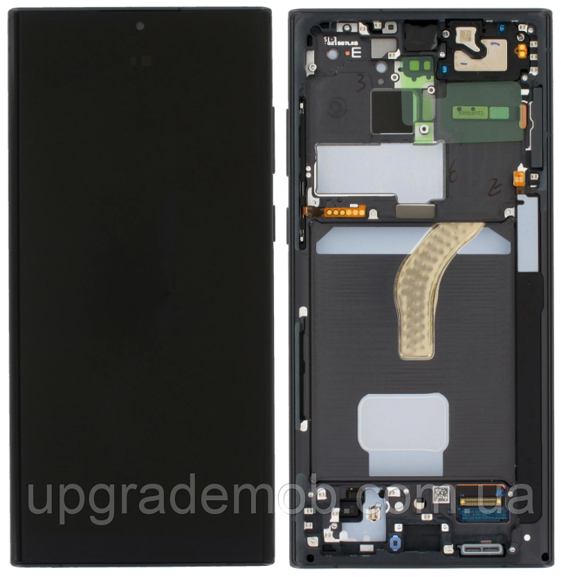 Дисплей модуль тачскрин Samsung S908 Galaxy S22 Ultra 5G чорний Amoled оригінал переклеєне скло з рамкою