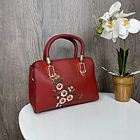 Симпатичная женская сумочка с вышивкой цветы, модная маленькая сумка красная экокожа