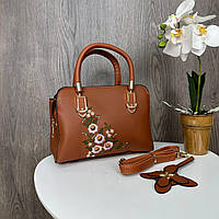 Красивая цветочная женская сумочка экокожа, модная сумка с вышитыми цветами для девушки, женщины