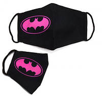 Многоразовая 4-х слойная защитная маска "Бэтмен" размер 3, 7-14 лет, черно-розовая [tsi155101-ТSІ]