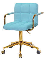 Кресло с подлокотниками Arno GD-Modern Office на золотой крестовине с колесами, с регулировкой высоты Бархат голубой B-1019