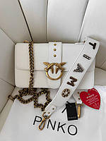 Женская кожаная сумка Pinko Premium (белая) Gi92025 модная стильная красивая с птичками для девушки cross