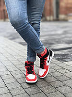 Женские кроссовки Nike Air Jordan1 Retro High OG White Red Black (красно-белым с черным) высокие кроссы PD6923