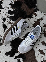 Мужские кроссовки Adidas Samba White/Black (белые с чёрным) легкая удобная спортивная обувь лето-осень AS026