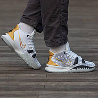 Мужские кроссовки Nike Kyrie 7 White Gold (белые с золотистым и чёрным) модные качественные кроссы I1426 mood