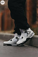 Мужские кроссовки Nike Air Jordan 4 'White Cement' (бело-серые с чёрным) повседневные молодежные кроссы 1209TP