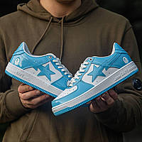 Мужские кроссовки BAPE STA Patent Blue\White (бело-голубые) красивые молодежные кроссы на каждый день 1450