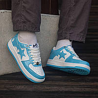 Женские кроссовки BAPE STA Patent Blue\White (бело-голубые) красивые молодежные кроссы лаковая кожа 1450 cross