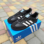 Чоловічі кросівки Adidas Samba (чорні з білим) демісезонні низькі стильні кеди О11018 топ, фото 8