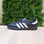 Чоловічі кросівки Adidas Samba (чорні з білим) демісезонні низькі стильні кеди О11018 топ, фото 7