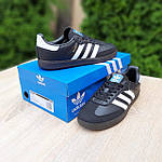 Чоловічі кросівки Adidas Samba (чорні з білим) демісезонні низькі стильні кеди О11018 топ, фото 4